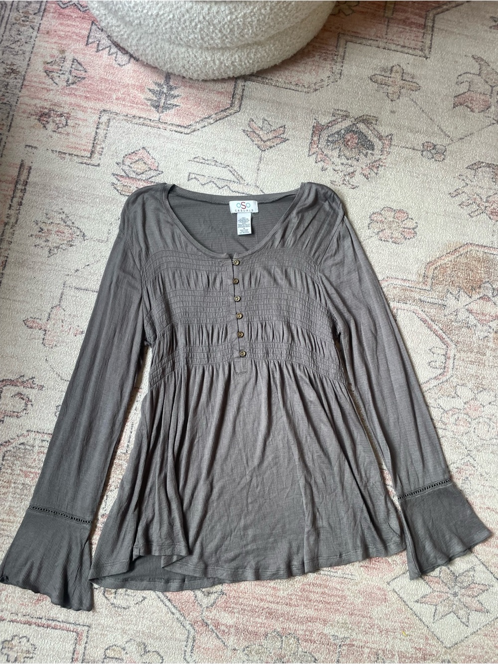 OSO Casuals Grey Peasant Blouse Cottagecore Womens S